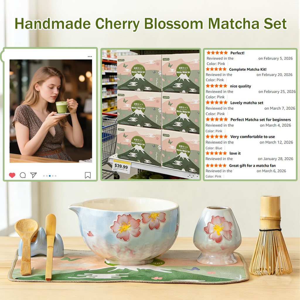Clay&Fire Matcha Whisk set, 9 pcs Handcrafted Matcha Set for Beginner
