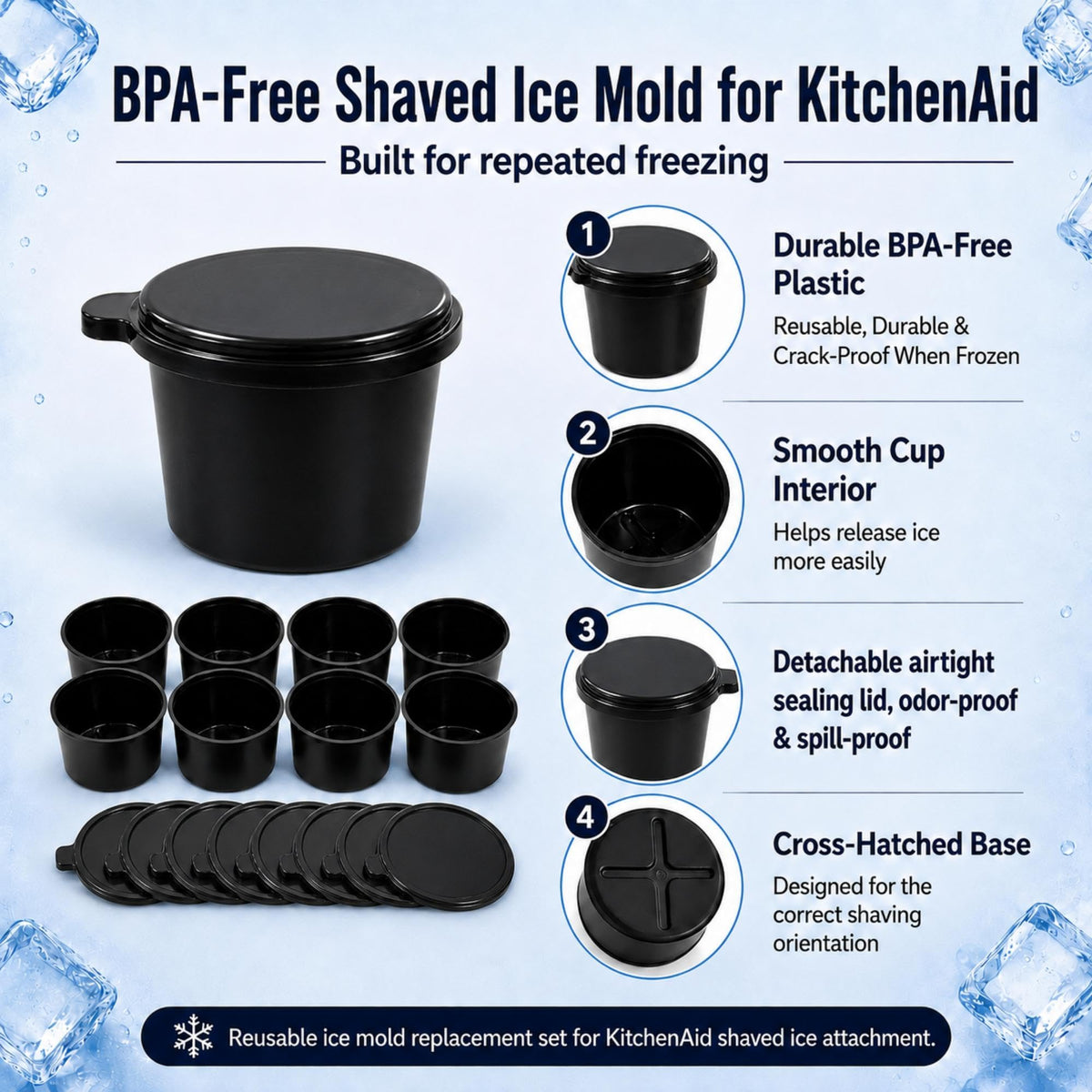 8 PCS Ice Molds Accessory for KitchenAid Shaved Ice Attachment,BPA-Free