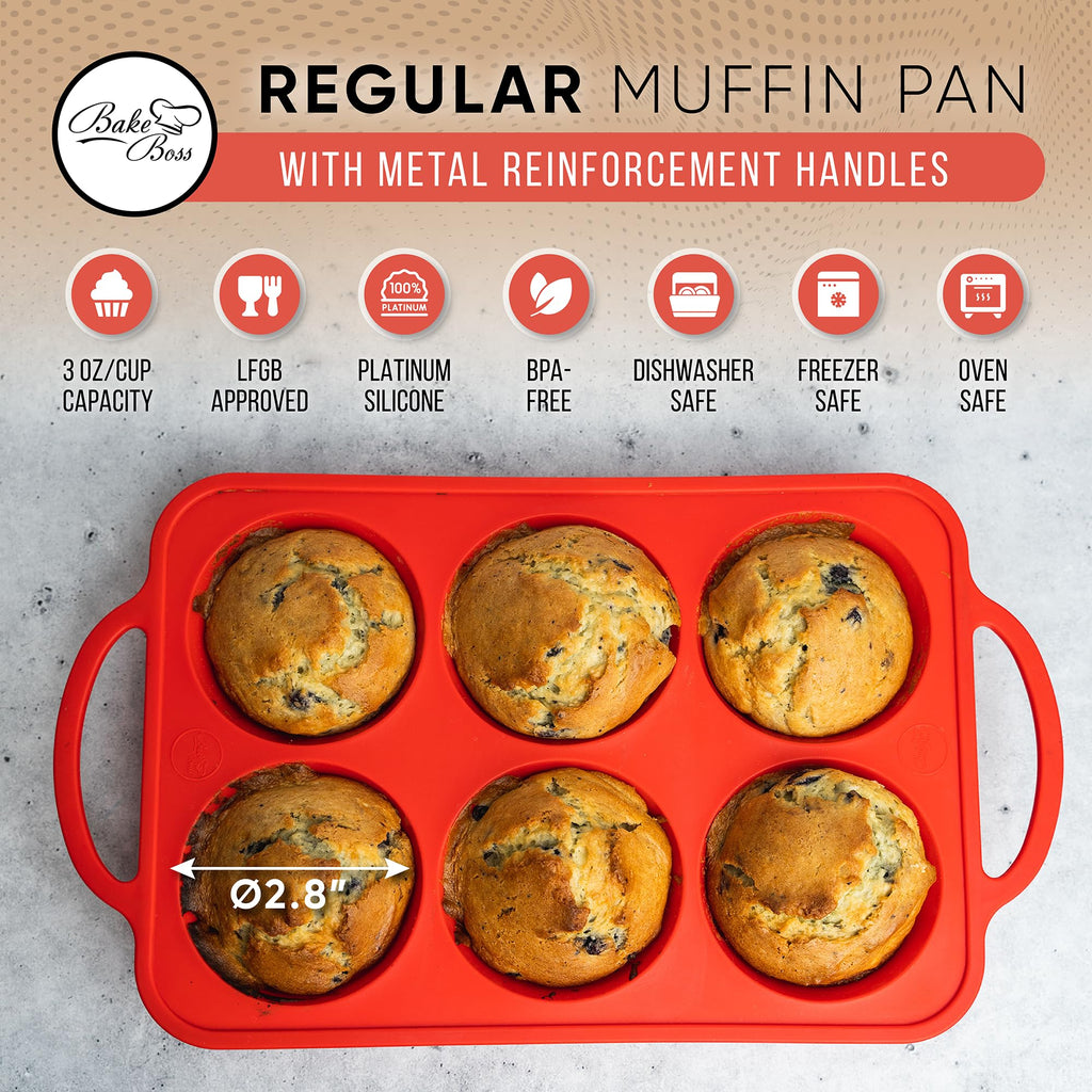 Silicone Muffin Pan, Regular Size 6 Cup Nonstick Cupcake Pan, BPA-Free