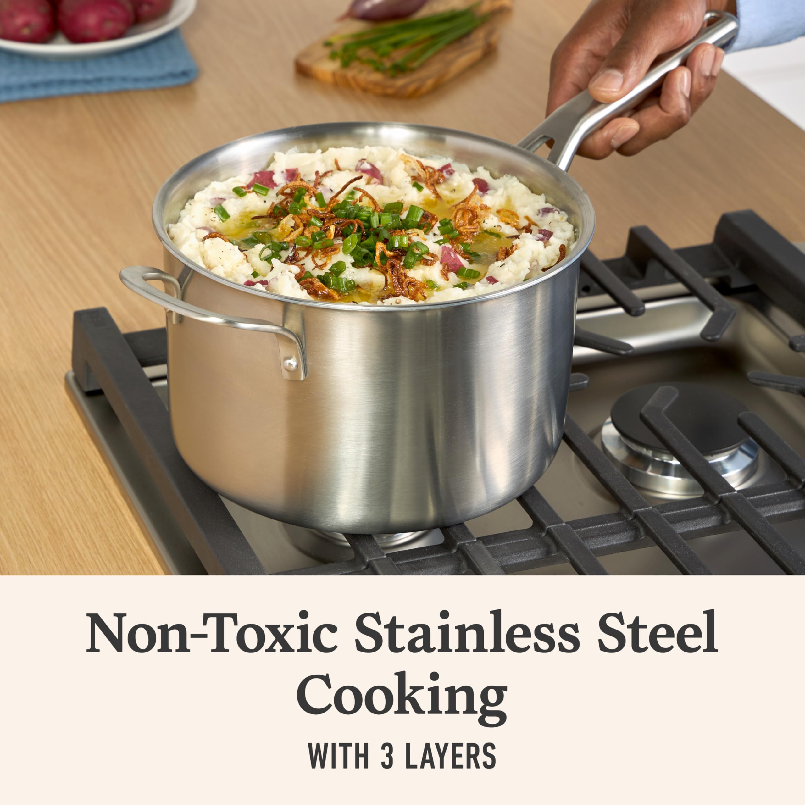 Calphalon Brushed 3-Ply Stainless Steel Cookware Set w/Turbo Heat Tech 4.5Qt Sauce Pan with Lid, Induction, Oven Safe 450F, Brushed Satinless Silver