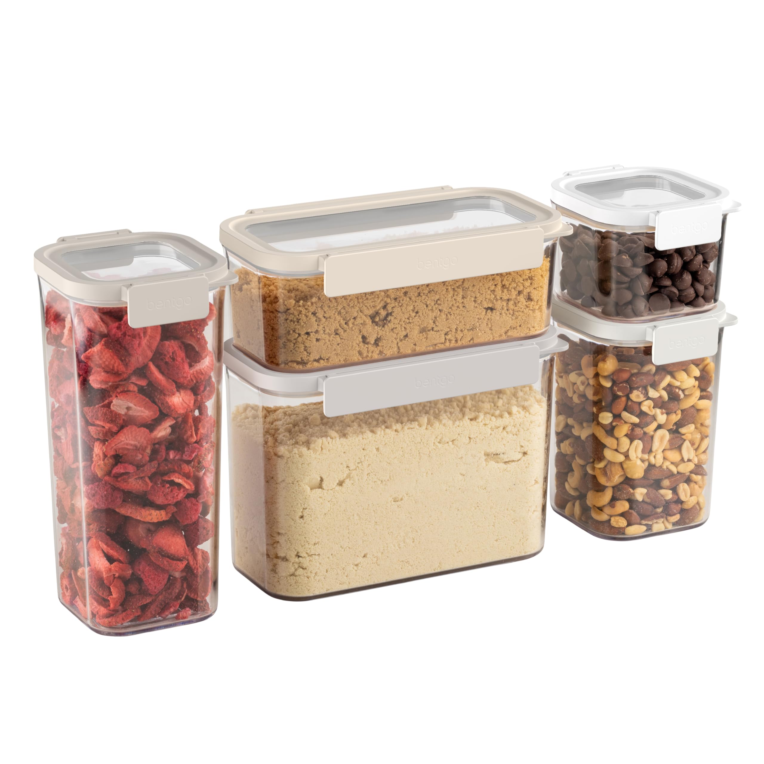 Bentgo Pantry - 10-Piece Airtight Food Storage Containers, Clear, Stackable Kitchen & Pantry Organization, Locking Lids for Freshness, BPA-Free Plastic - Ideal for Sugar, Flour, & More (White Stone)