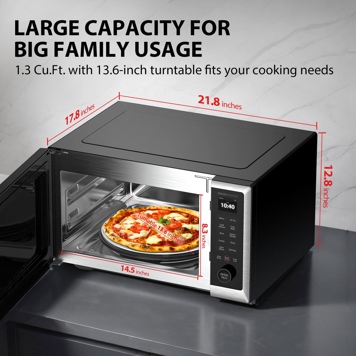 TOSHIBA OptiChef PRO MAX Air Fryer Combo Microwave Oven, 1.3 Cu.Ft, 1100W