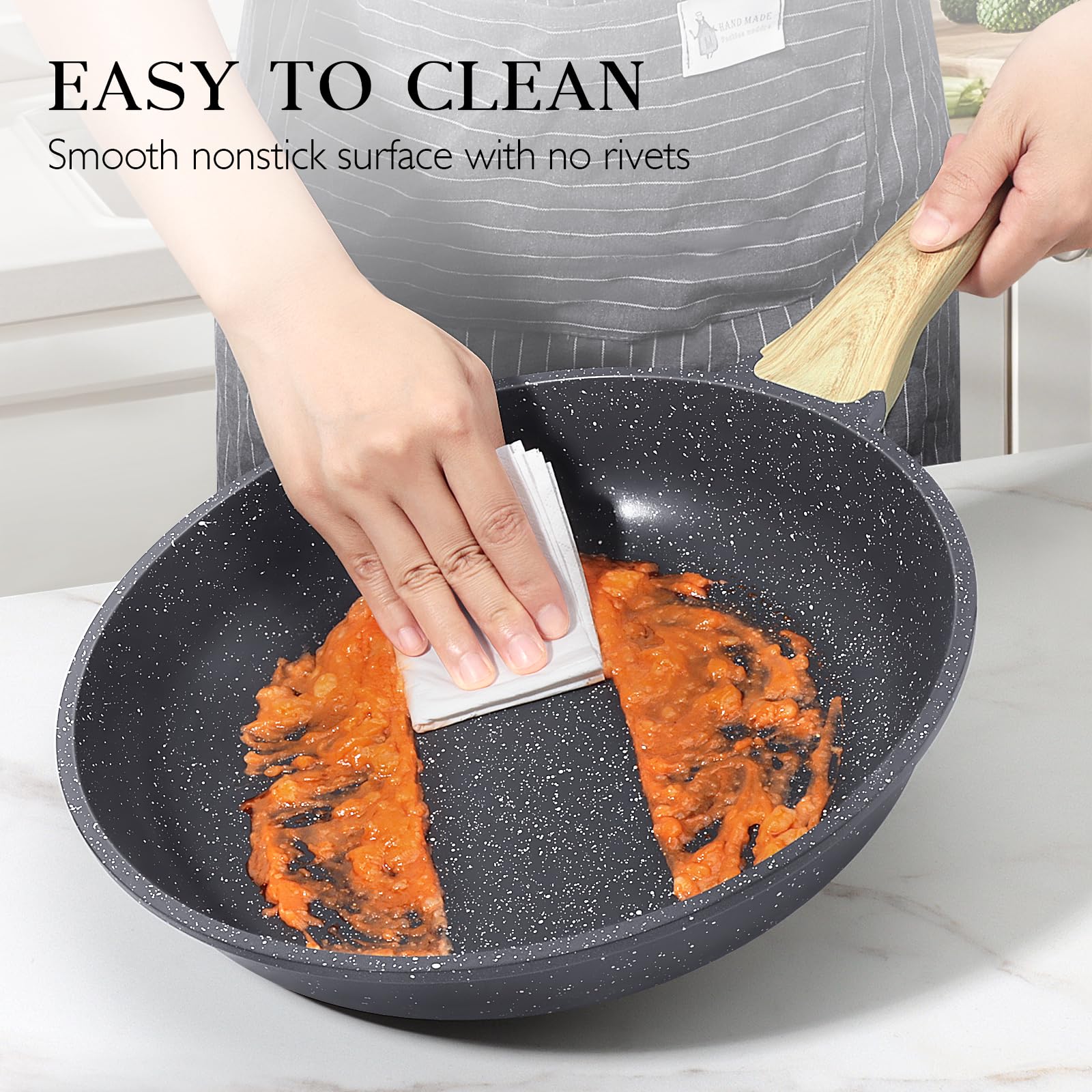 GiPP Nonstick Frying Pan Skillet with Lid - 11" Grey Granite Non Stick Pans, Omelette Pan with Heat-Resistant Handle, Compatible with All Stovetops, PFOA Free