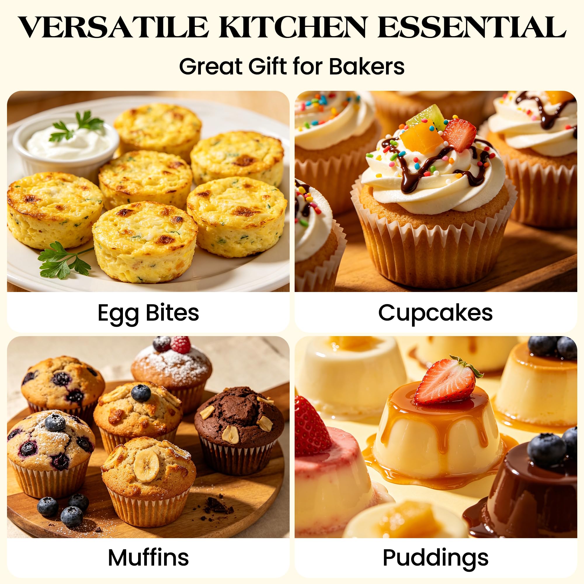 AOTASO Silicone Muffin Pan with Metal Frame, Nonstick 12 Cup Regular Size Cupcake Pan, Silicone Muffin Tray for Baking Egg Bites Muffins Cupcakes Gifts for Mom Home Baker Kitchen (1 Pc, Cream)