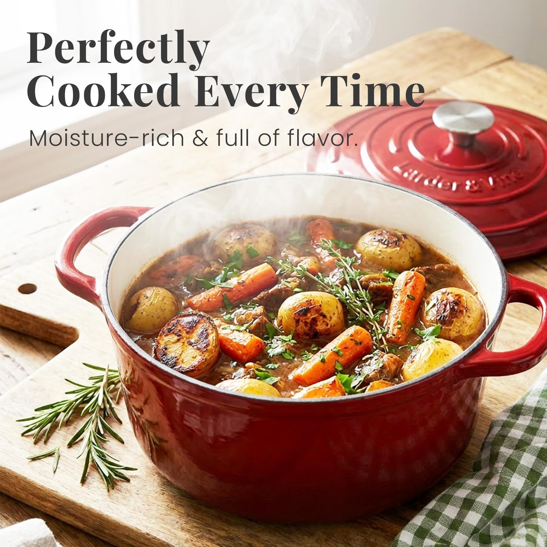 Larder & Vine 5.7 qt Enameled Cast Iron Dutch Oven Pot with Lid, Cabernet