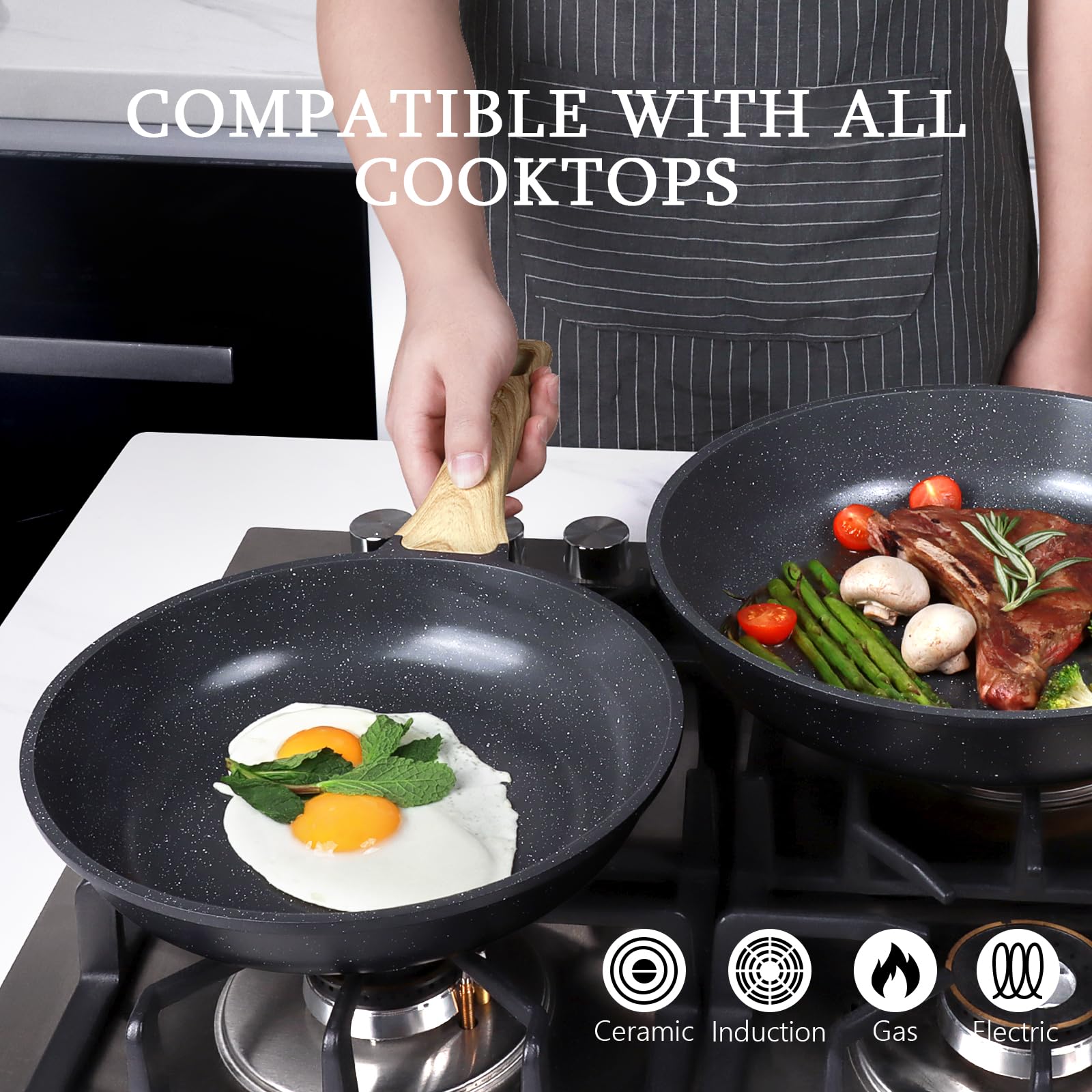GiPP Non Stick Frying Pan - 8" Nonstick Pan Skillet with Ceramic Coating,Non Toxic Fry Pans for Cooking, Omelette Pan with Stay Cool Handle, Induction Compatible, PFAS/PTFE/PFOA Free (Gray)