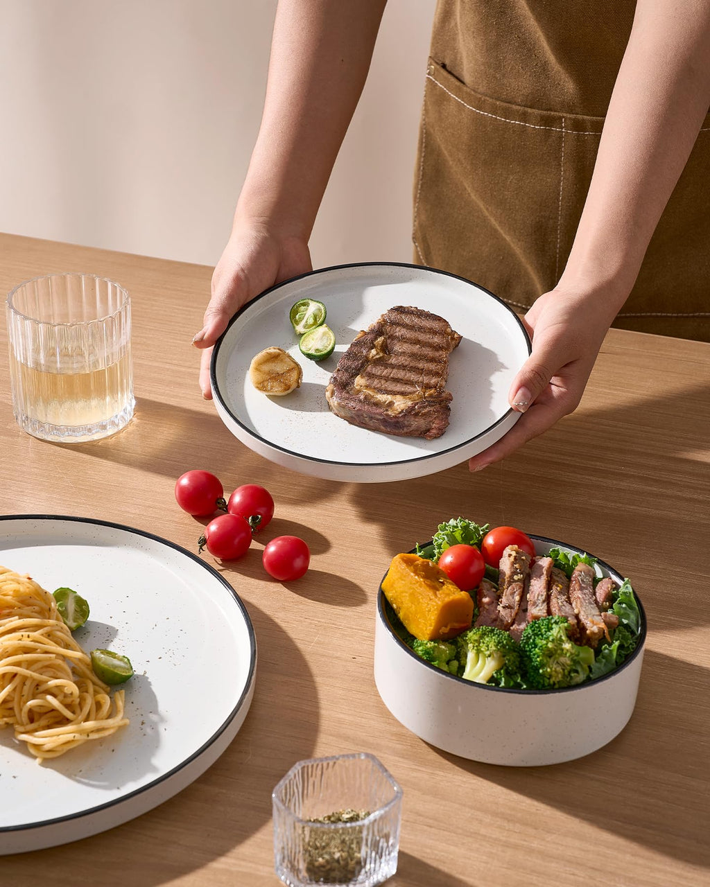 Famiware Nebula 12-Piece Dinnerware Set, White with Black Rim