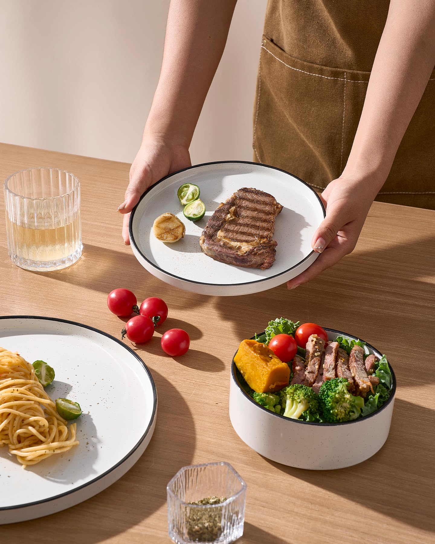 Famiware Nebula 12-Piece Dinnerware Set, White with Black Rim