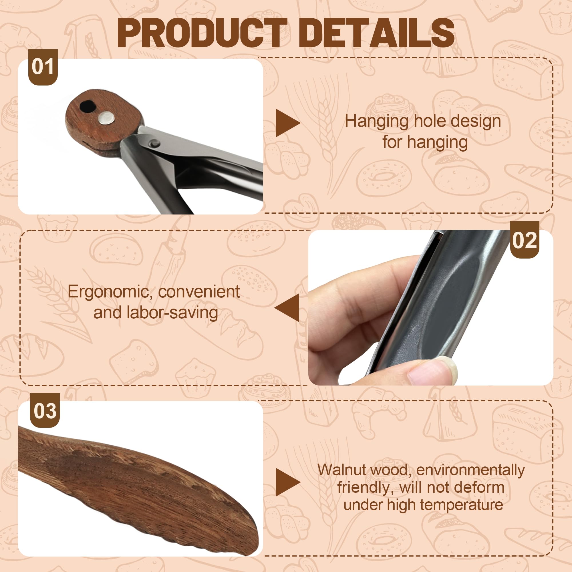 Wooden Cooking Tongs, 12 Inch Walnut Tips Heat Resistant Grilling