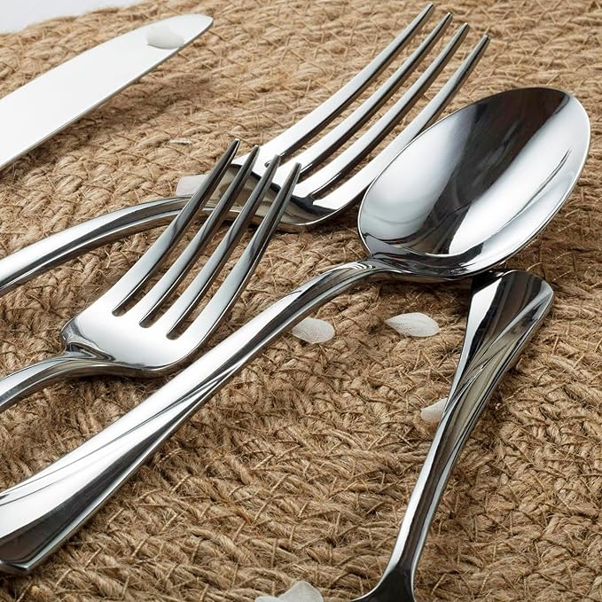 Alata Alice 40-Piece Silverware Set Stainless Steel Flatware Set,Service for 8,Mirror Polished Cutlery Set,Dishwasher Safe