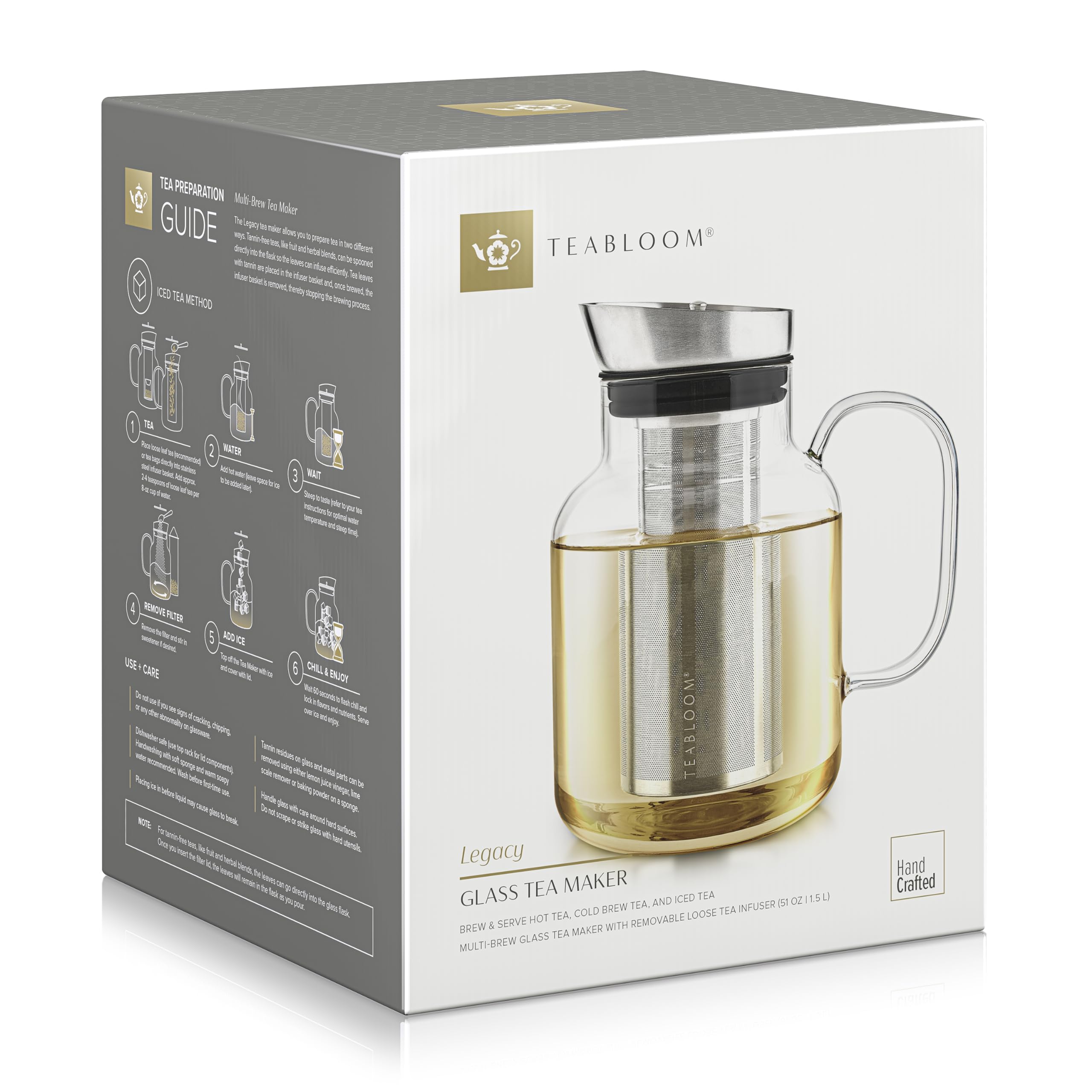 Teabloom 100% Plastic-Free Large Multi-Brew Borosilicate Glass Teapot + Kettle + Pitcher – Steep and Serve Hot Tea, Iced Tea, Cold Brew Tea and Fruit Infused Water – Legacy Tea Maker