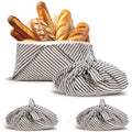 yeload 2 Pack Beeswax Bread Bags, Striped Linen Bento Bags, 14" Cotton Loaf Bag, Reusable Organic Food Storage, Sourdough Bag, Rustic Farmhouse Azuma Bukuro Origami Wrap for Baked Gifts (Black, 2)