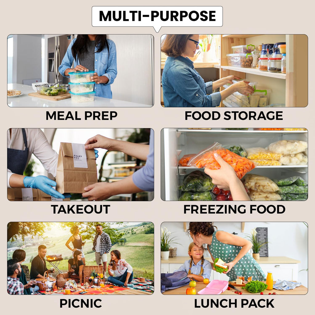 Klex 16 Oz, 50 Sets Meal Prep Containers with Airtight Lids, BPA Free, Reusable Plastic Food Container, 16 oz, Rectangular, Black/Clear, 50 Sets