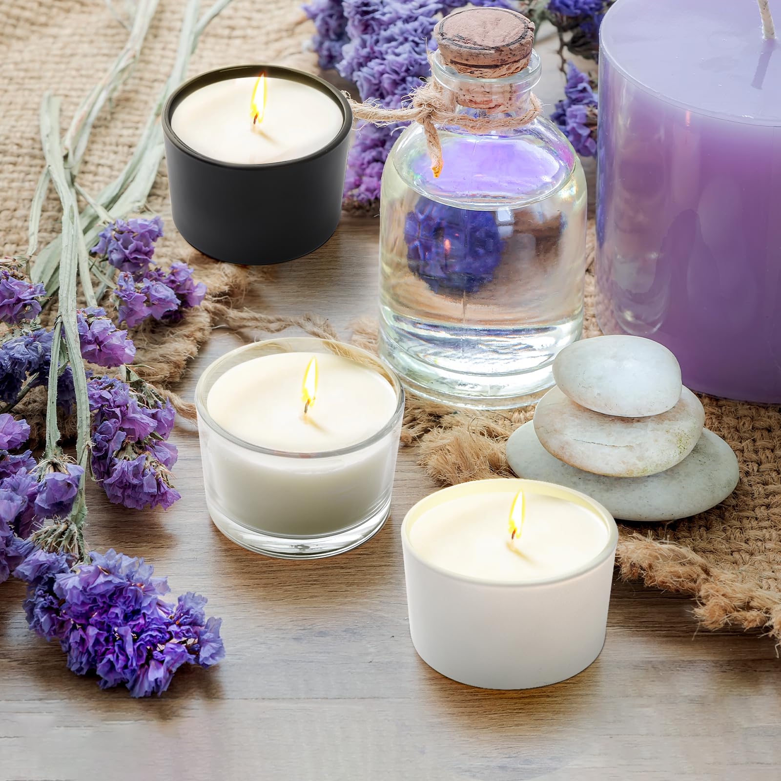 SHOWIN Thick Candle Jars for Making Candles 16 Pcs, 4 OZ Empty Jars with Wood Lids for Candle Making, Sample Container - Dishwasher Safe,Frosted White
