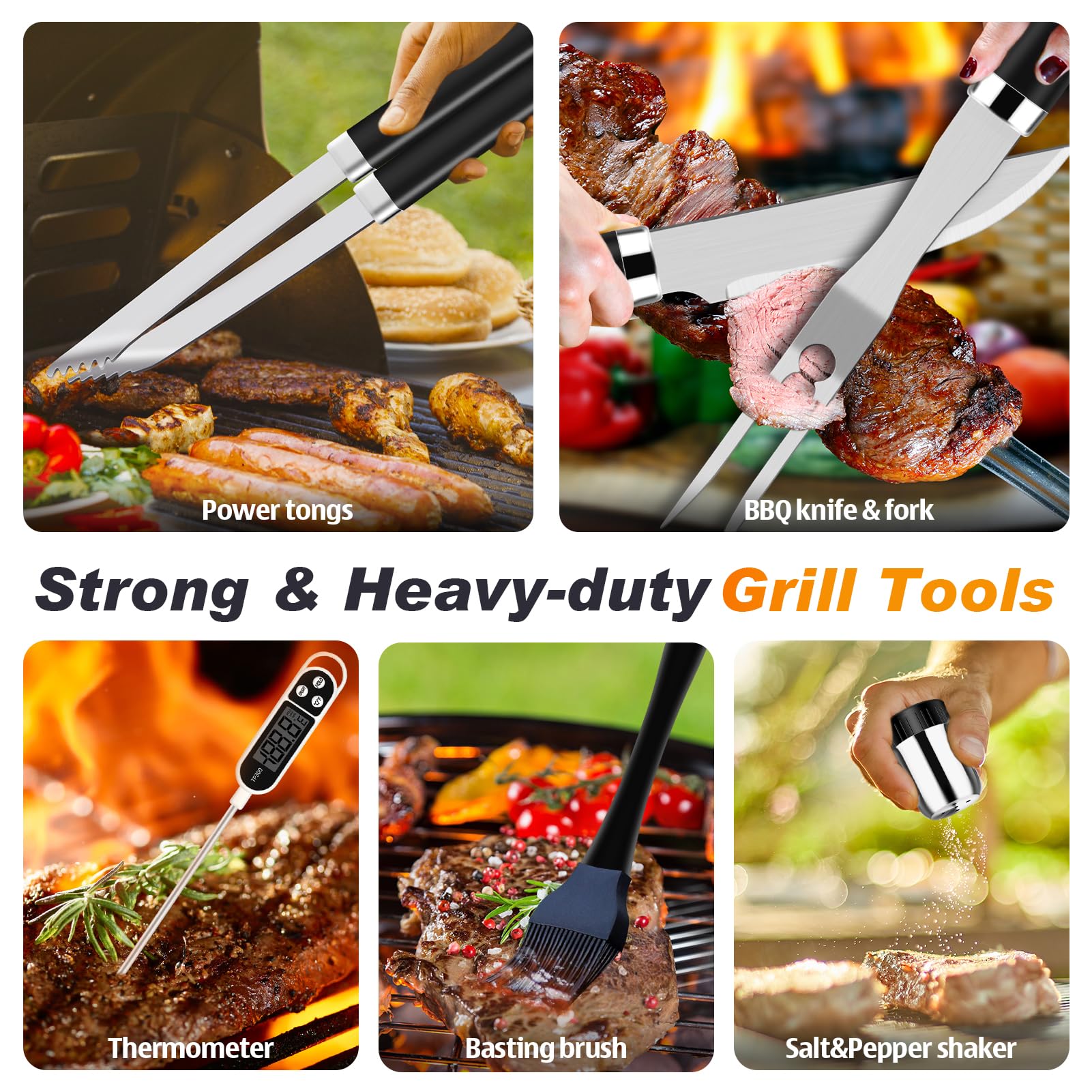 ROMANTICIST 26pcs Grilling Gifts for Men, Dad Gifts for Father's Day, Stainless Steel BBQ Grill Accessories Tools Set, Heavy Duty BBQ Utensils Kit with Apron, Thermometer, Mats in Aluminum Case Black
