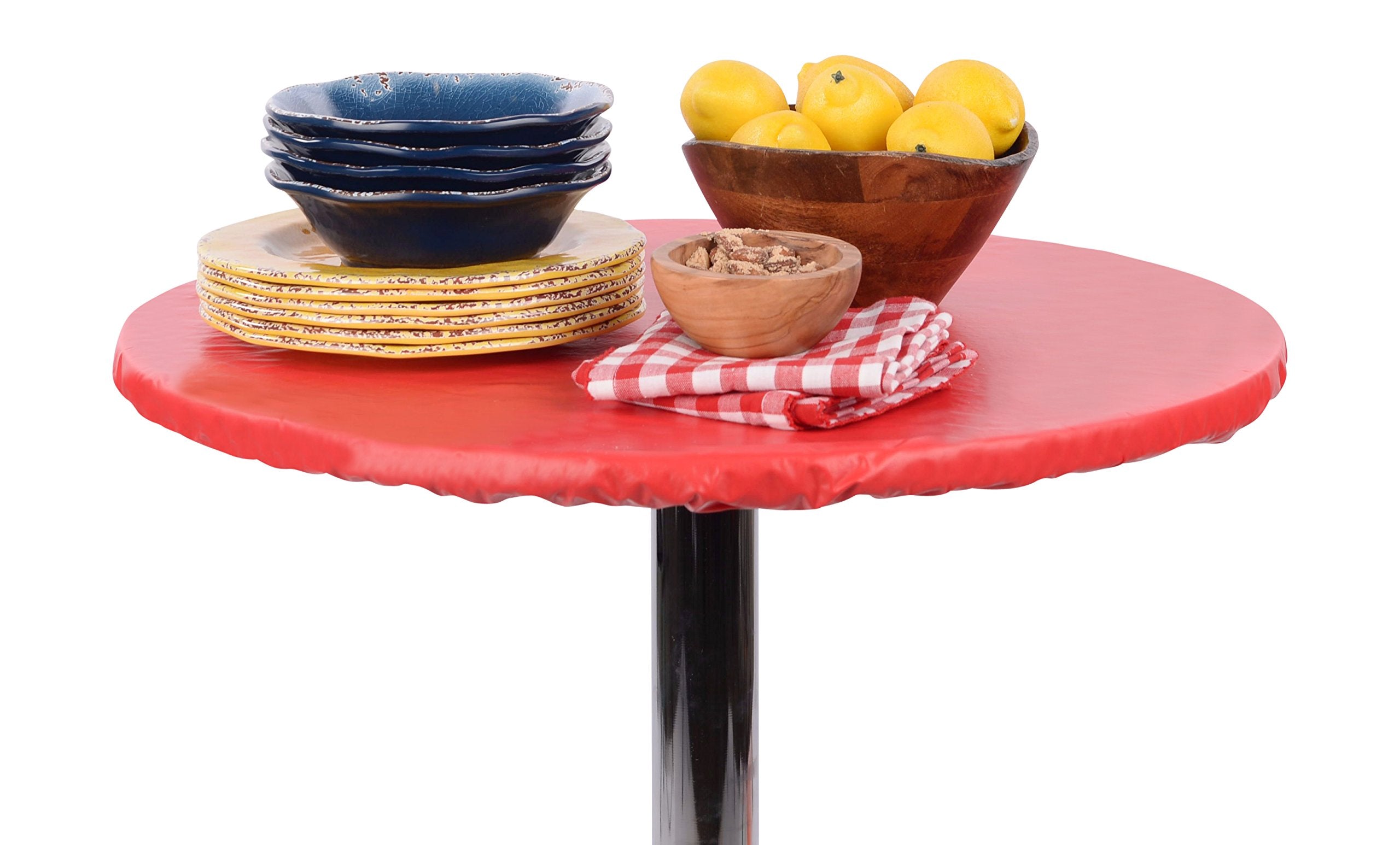 Yourtablecloth Heavy Duty Vinyl Round Fitted Tablecloth (Table Cover) with Flannel Backing Vibrant Colors Elasticized Tablecloth Great for Indoor and Outdoor Dining and Playing Cards 36” Royal Blue