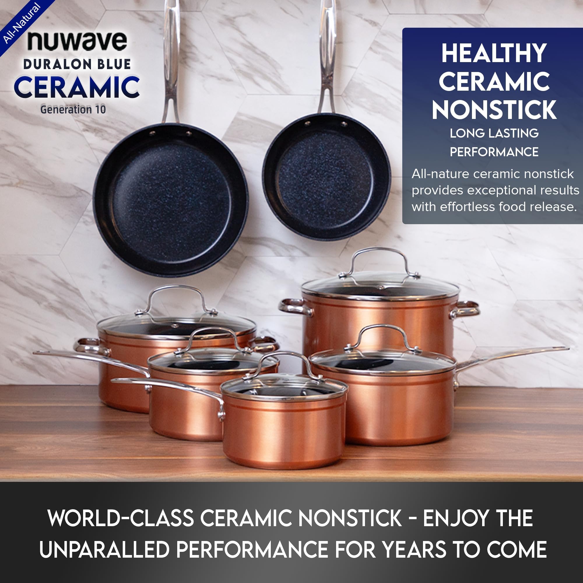 Nuwave Healthy Duralon Blue Ceramic Nonstick Cookware Set, PFAS Free