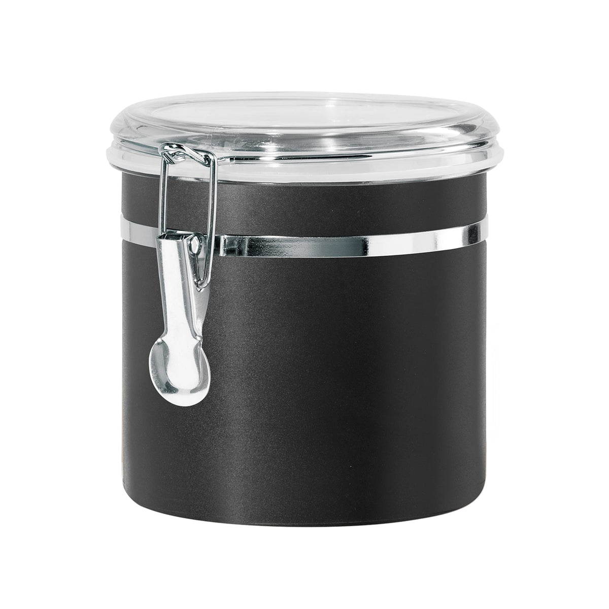 Oggi Stainless Steel Kitchen Canister 26 fl oz - Airtight Clamp Lid, Clear See-Thru Top - Ideal for Kitchen Storage, Food Storage, Pantry Storage. Size 5" x 3.5".