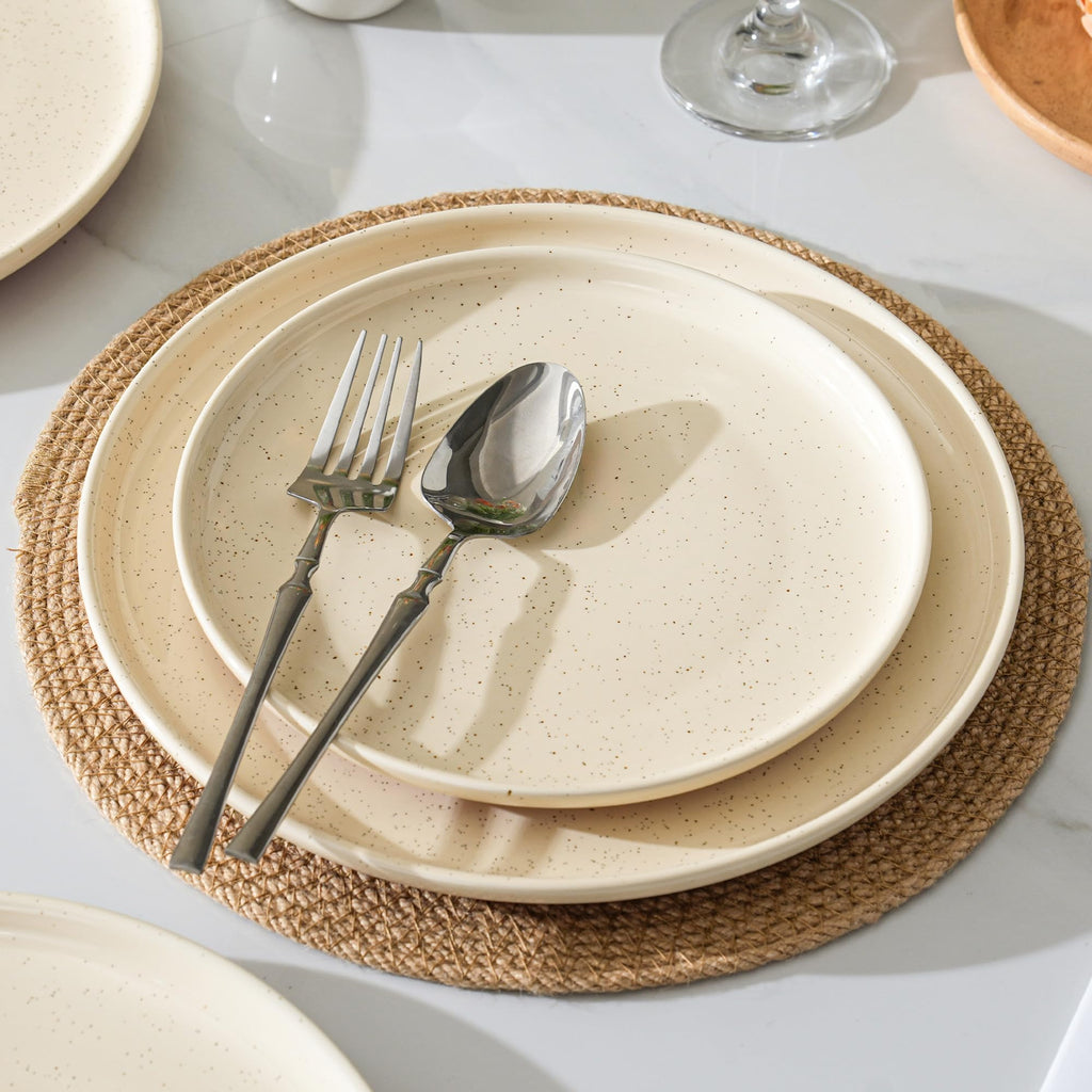 GZG Ceramic Dinner Salad Plates Set of 4, 8 Inch Speckled Dinnerware Dessert Plates with Clay-Tone Base, Microwave Oven Dishwasher Safe