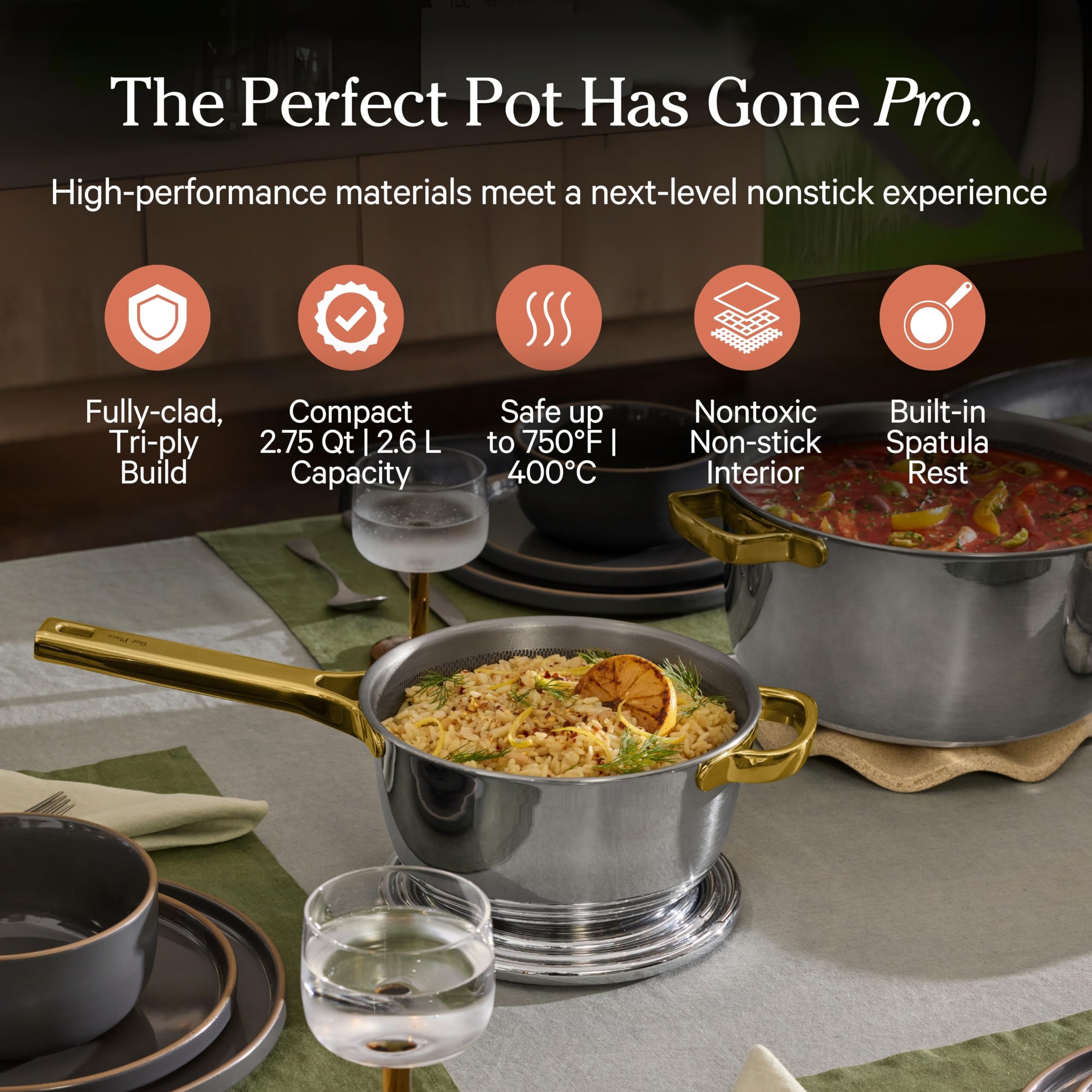 Our Place Mini Titanium Pro Cookware Duo | 6-Piece Tri-Ply Titanium Cookware Set with Always Pan Pro & Perfect Pot Pro | Non-Toxic No-Coating Nonstick | Induction & Oven-Safe up to 750°F | Gold