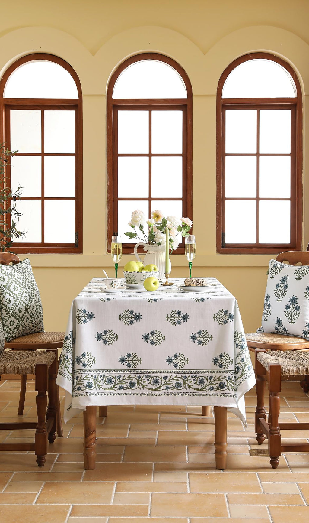ISAENNE Designer French Linen Rectangular Tablecloth,110"x63"-Mosella F