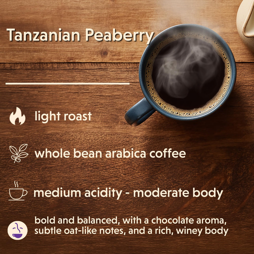 Coffee Bean Direct Tanzanian Peaberry, Whole Bean, 5lb Bag
