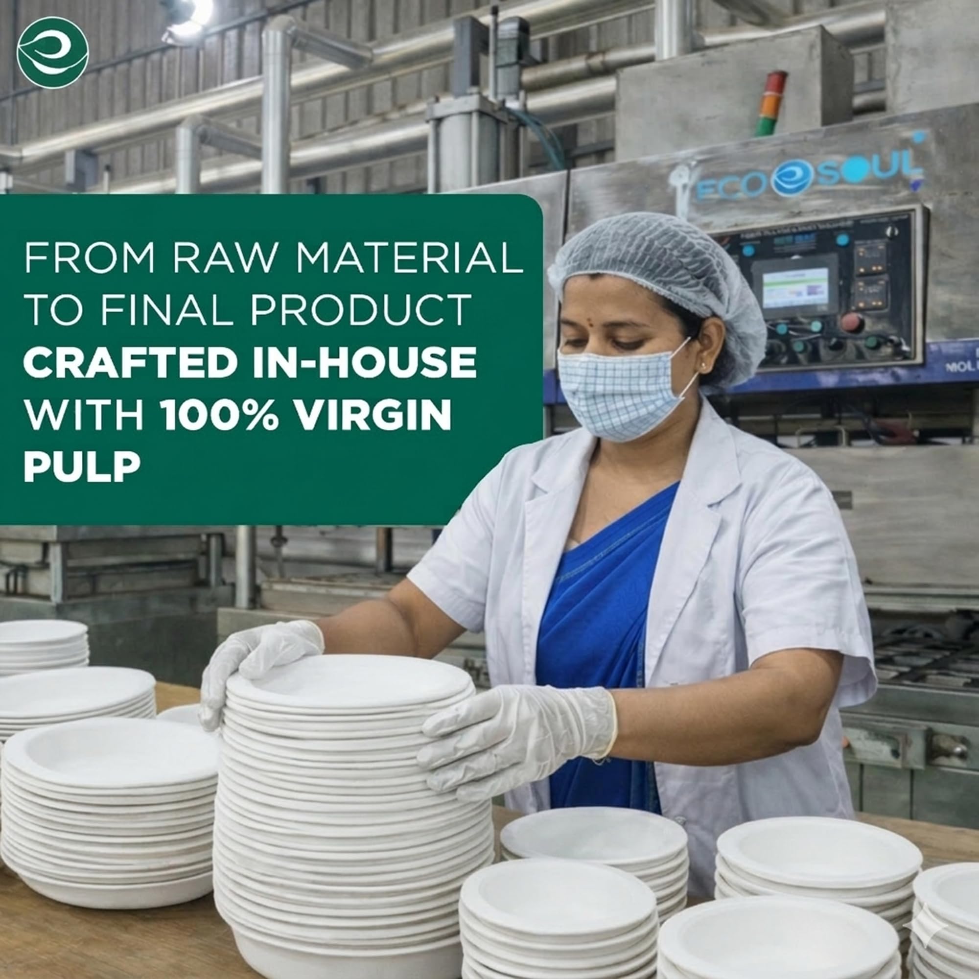 ECO SOUL 10 Inch Disposable Bagasse Paper Plates (100 Pack, Square)