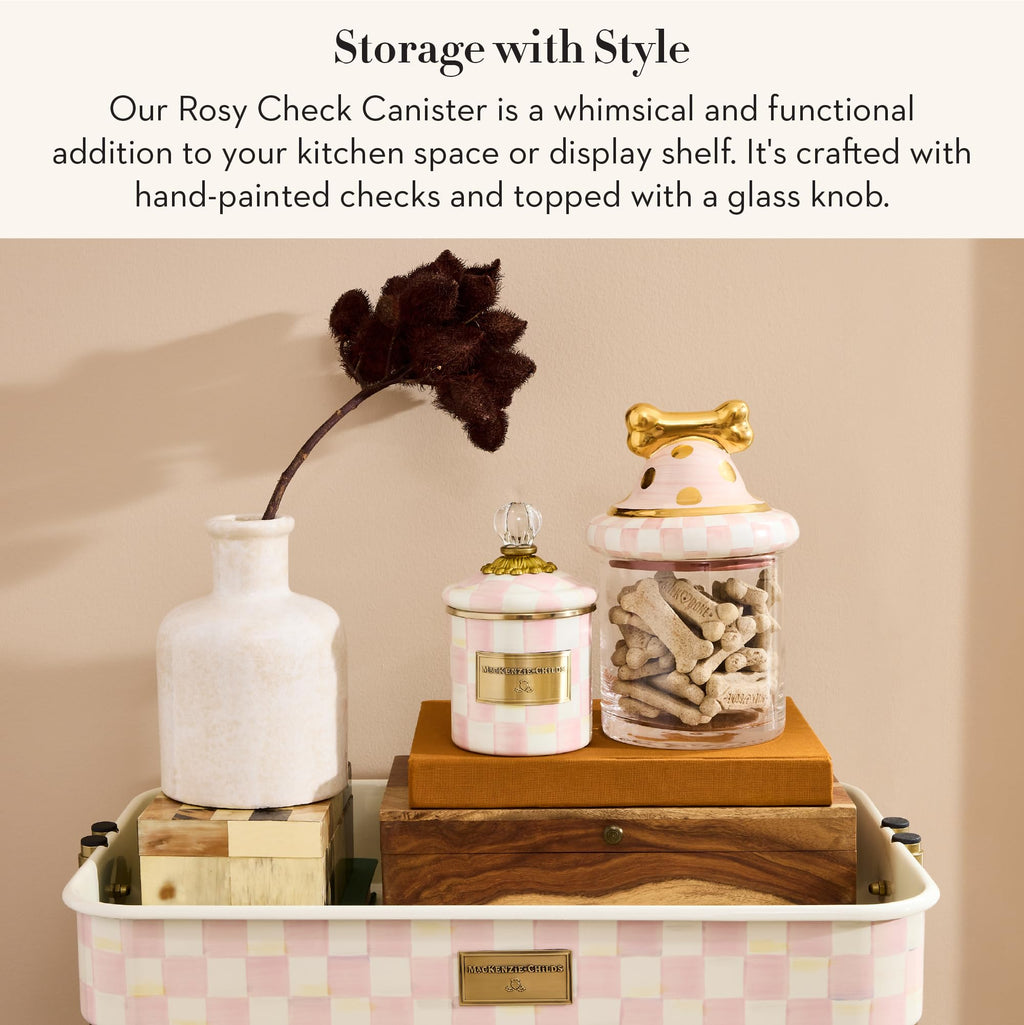 MACKENZIE-CHILDS Enamel Canister, Demi, Pink-and-White Rosy Check
