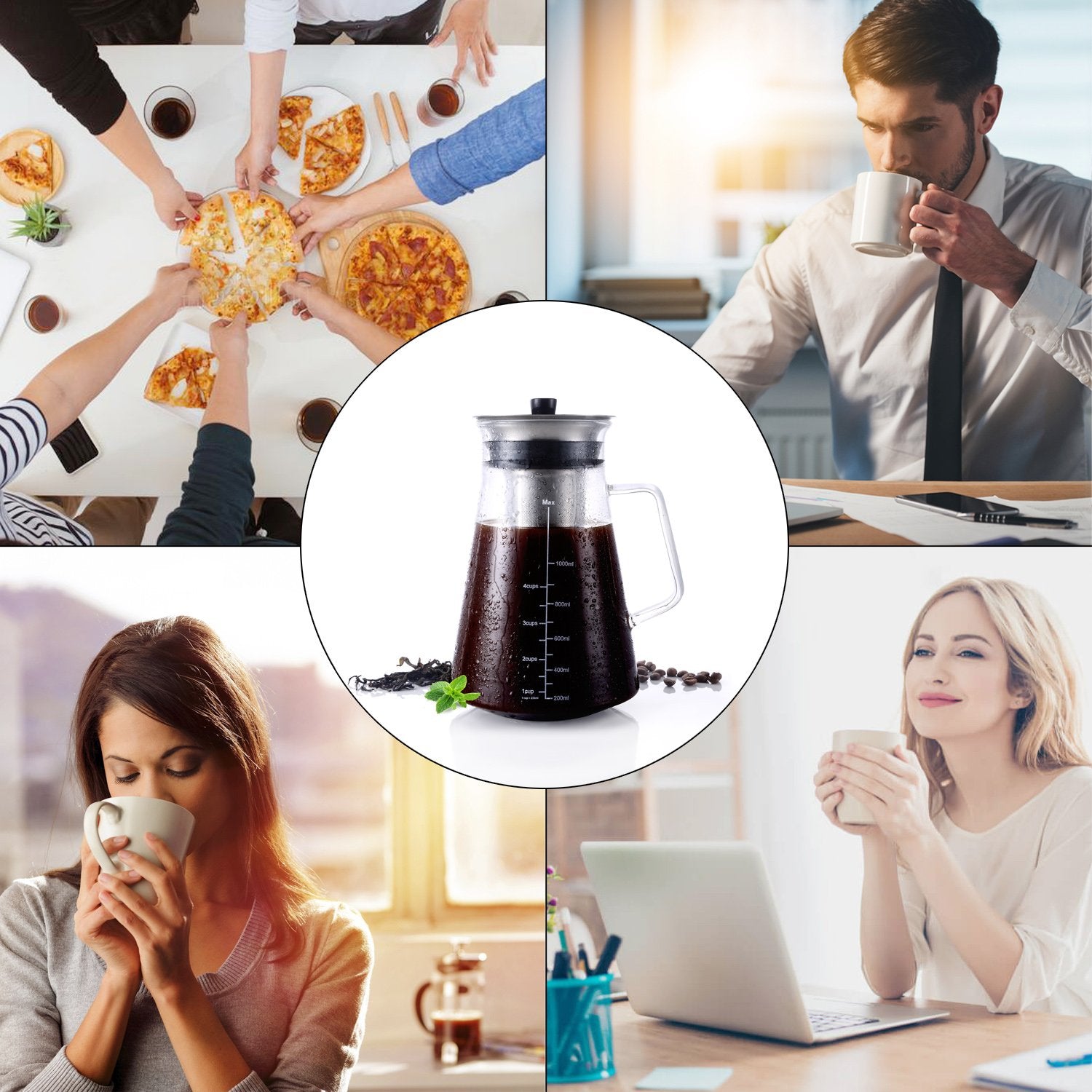 Aquach 51oz Cold Brew Maker, Borosilicate Glass Iced Coffee Tea Pitcher