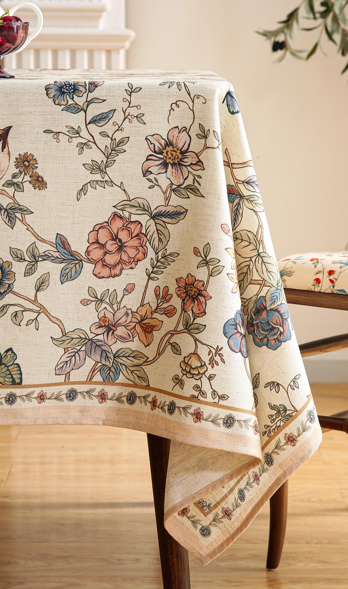 ISAENNE Designer French Linen Rectangular Tablecloth,102"x63"-Cornucopia