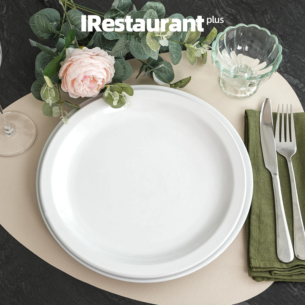 IRESTAURANT PLUS Stoneware Narrow Rim Commercial Grade Dinnerware, Bright White, Plate 8.25, Case of 36