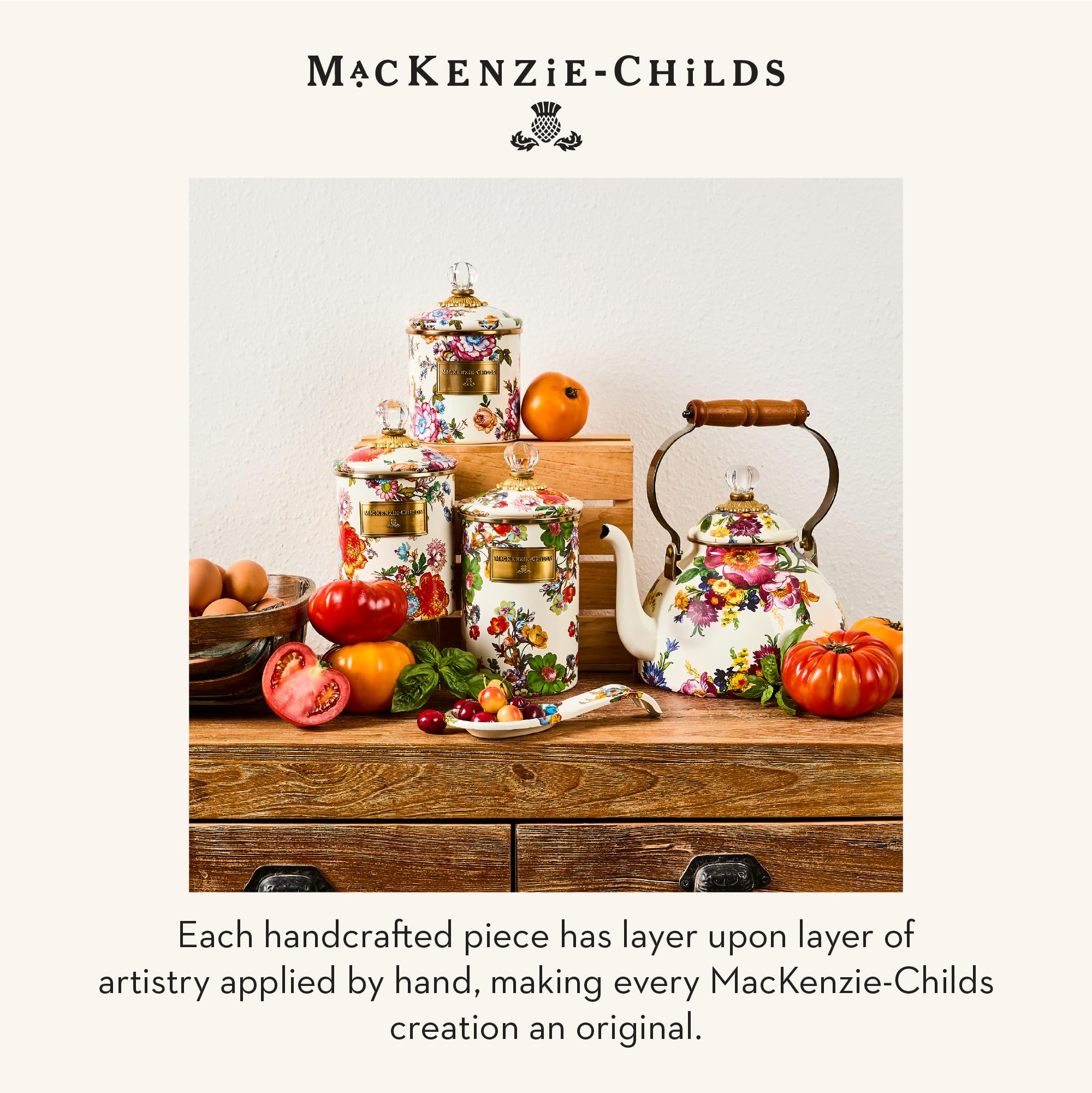 MACKENZIE-CHILDS Enamel Canister, Small, White Flower Market