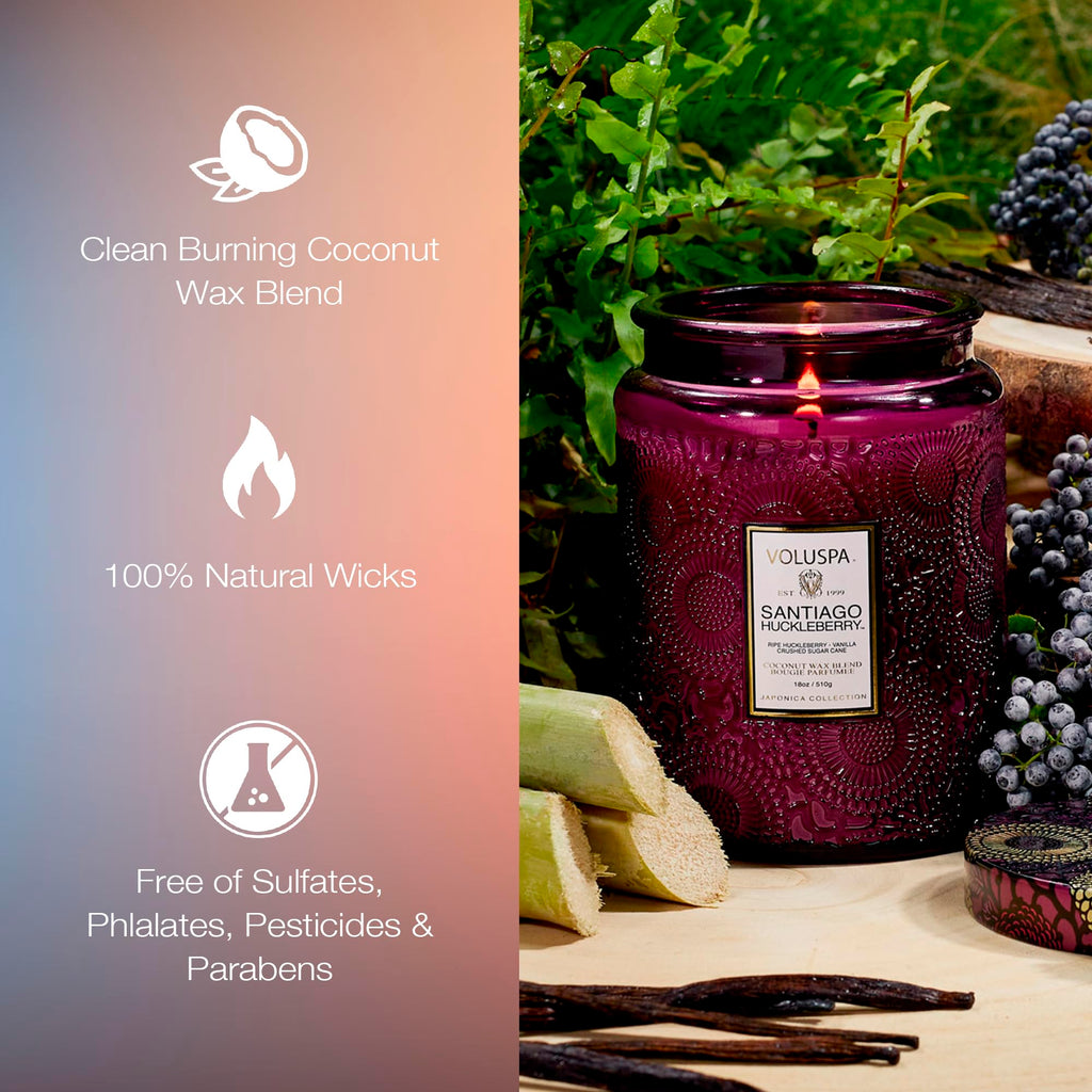 Voluspa Santiago Huckleberry Large Scented Candle Jar 18 Oz, 100 Hr Burn