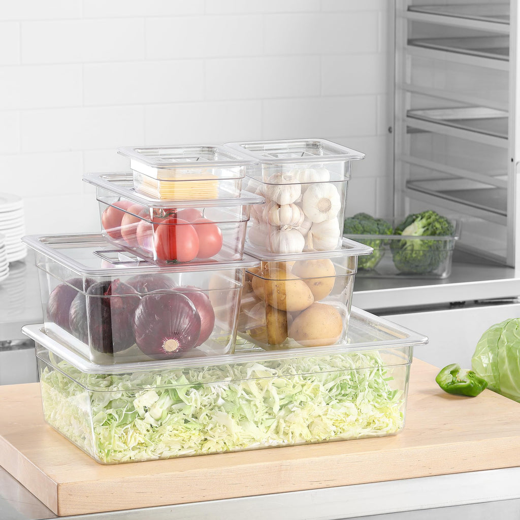 EGGKITPO 6-Pack 1/3 Size Food Pan 4 Inch Deep BPA Free Polycarbonate Food Storage Containers for Kitchen Stackable Clear Hotel Pan for Buffet Party Supplies Freezer Safe