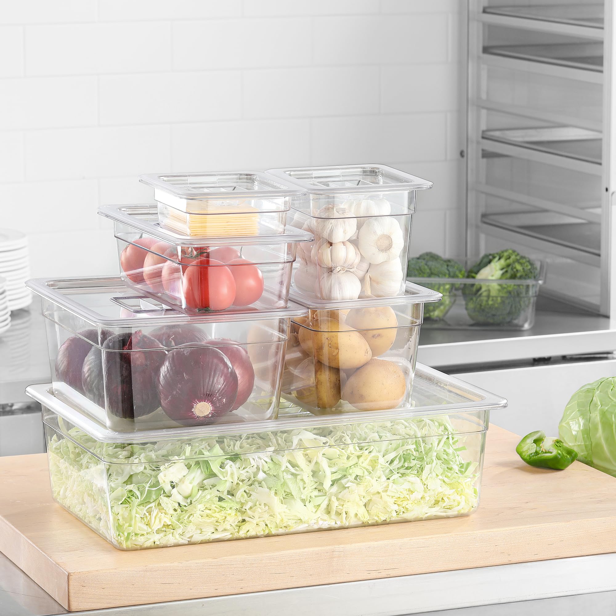 EGGKITPO 6-Pack 1/3 Size Food Pan 4 Inch Deep BPA Free Polycarbonate Food Storage Containers for Kitchen Stackable Clear Hotel Pan for Buffet Party Supplies Freezer Safe