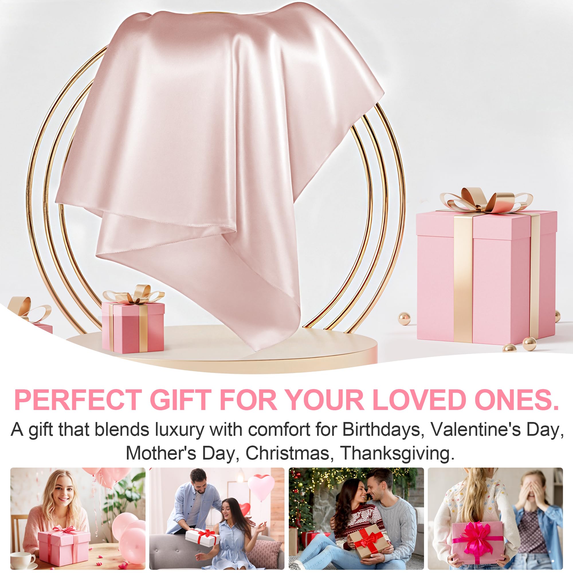 LYSHIN Pink Silk Pillowcase Standard Size with Hidden Zipper