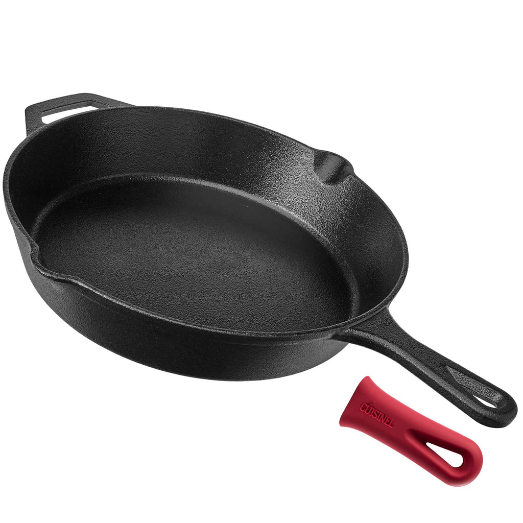 Cuisinel 12‑Inch Cast Iron Skillet – Pre‑Seasoned Frying Pan with Assist Handle & Silicone Handle Holder – Oven, Stovetop, Grill & Campfire Safe Cookware – PFAS & PFOA‑Free