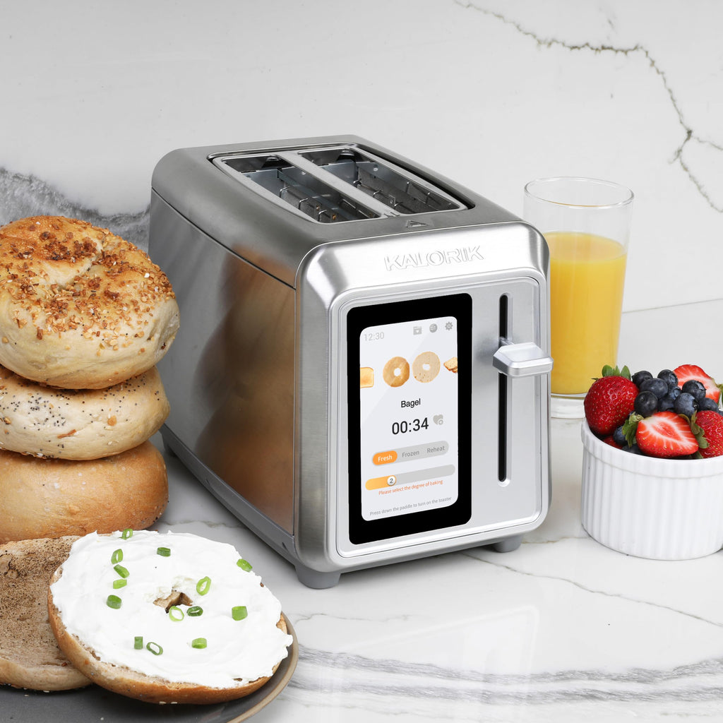 Kalorik Toaster VIVID TOUCH Series 2-Slice with Large High-Resolution Touchscreen and Customizable Cooking Presets by Bread Type, Features Wide Slots and High Lift Lever, 1000-Watts, Stainless Steel