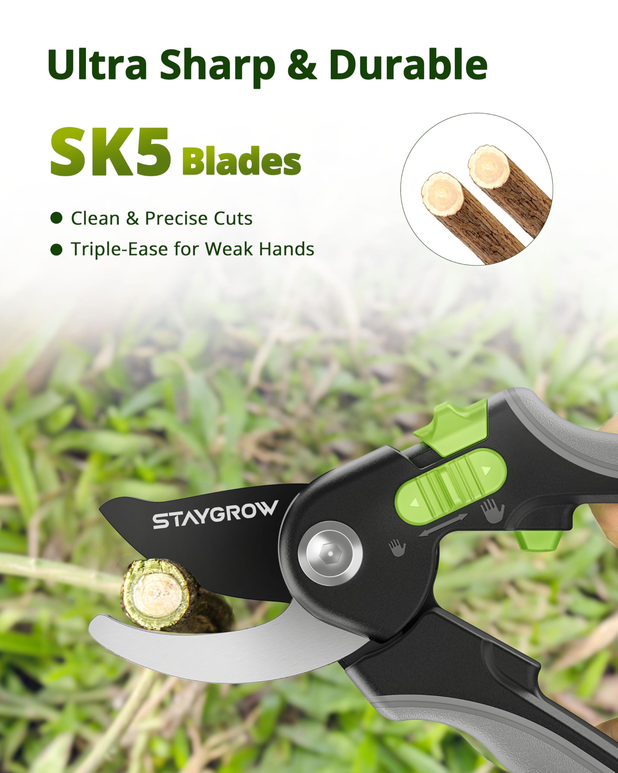STAYGROW 8.5" Pruning Shears for Gardening SK5 Sharp Garden Shears