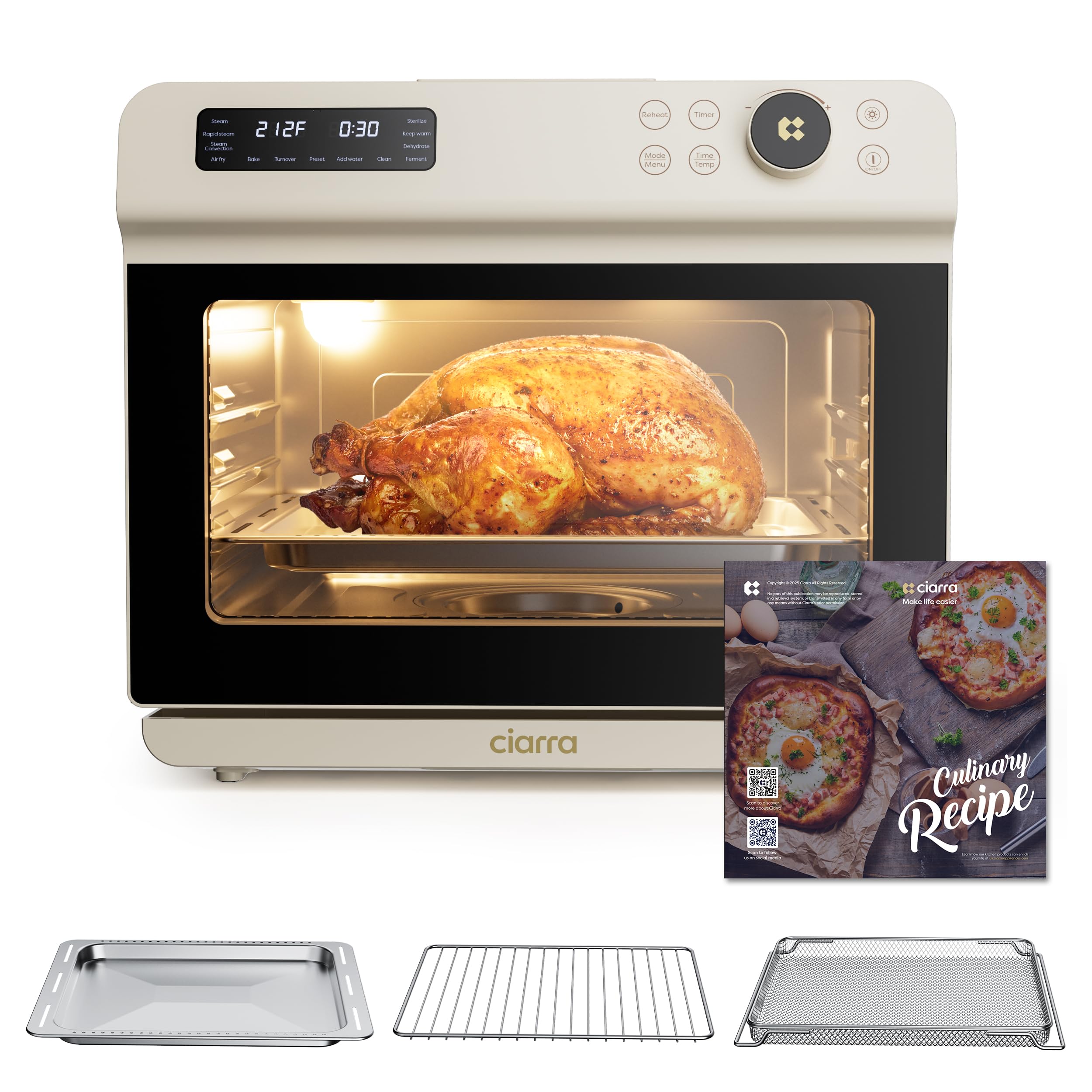 CIARRA 12-in-1 Countertop Steam Oven with Air Fryer, 25.4QT Nosh Oven Pro