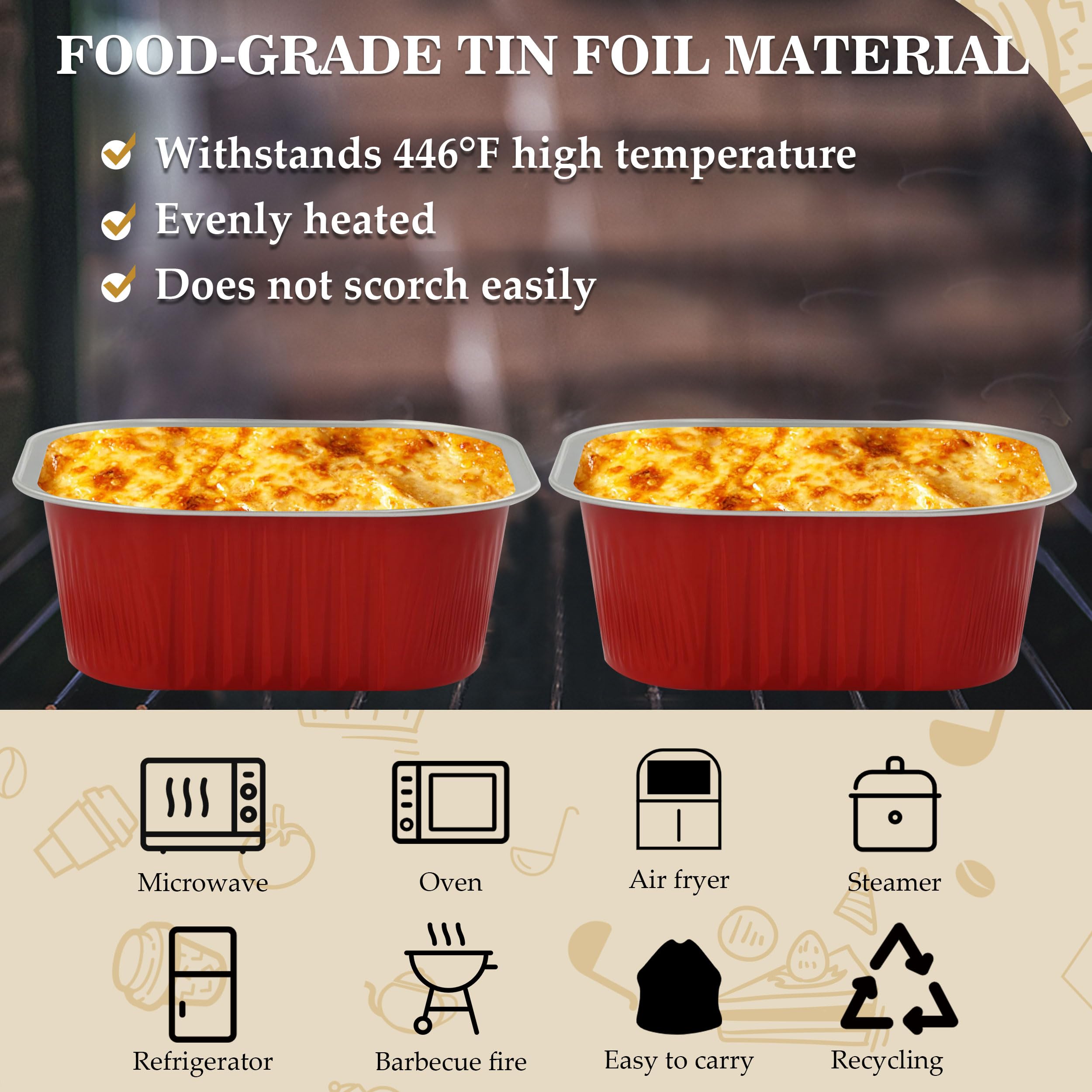 BAKINGPAK Baking Cups With Lids, 30PCS 10oz Square Mini Cake Pans With Lids Disposable Cupcake Containers Individual Cake Pans with Lids Mini Aluminum Pans with Lids for Christmas Party Birthday, Red