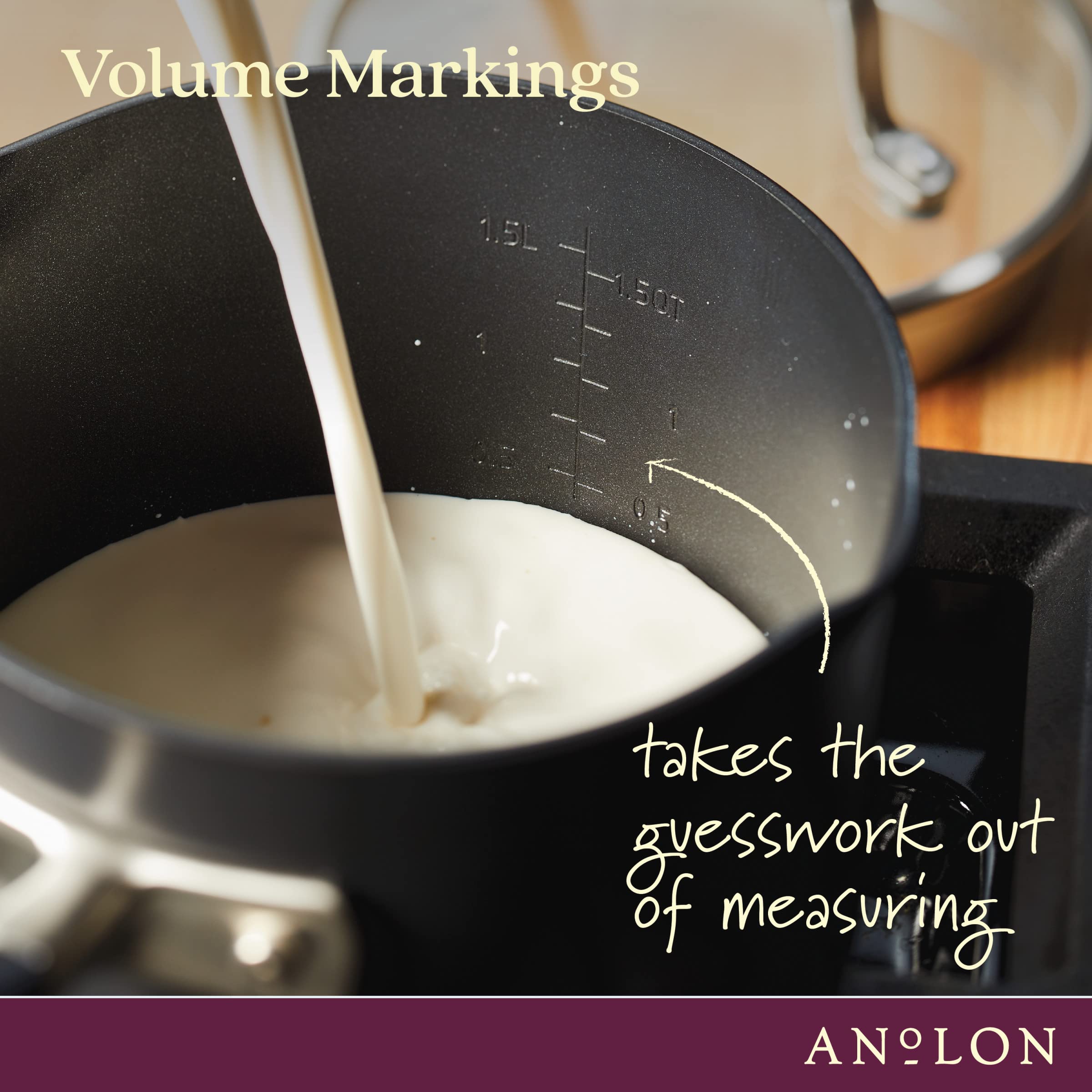 Anolon Advanced Home Hard-Anodized Nonstick Saucepan with Straining Lid, 2-Quart Small Pot, Onyx