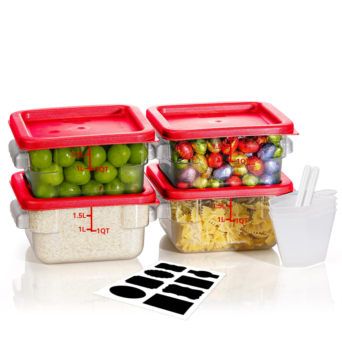 SVKLHY 4QT 4PCS NSF Commercial Clear Food Storage Containers with Lids(RED)