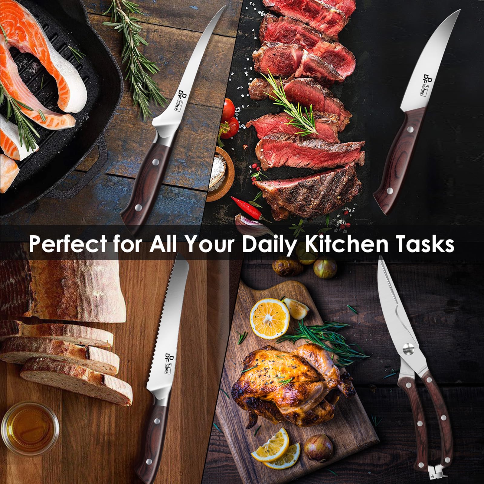 16-Piece Kitchen Knife Set, High-Carbon Stainless Steel, Pakkawood Handles