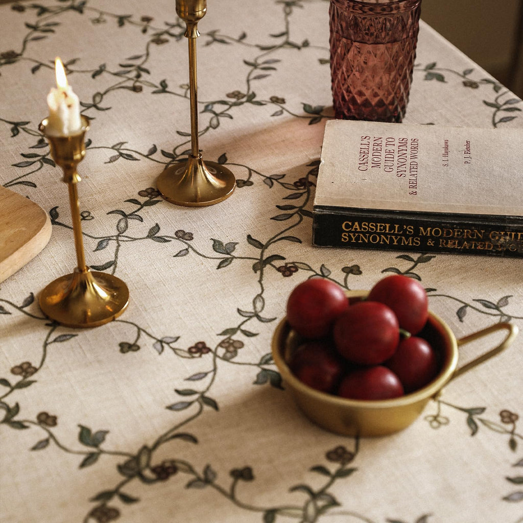 patdrea Vintage French Linen Tablecloth,Rectangular,87"x55"-Oliveirad
