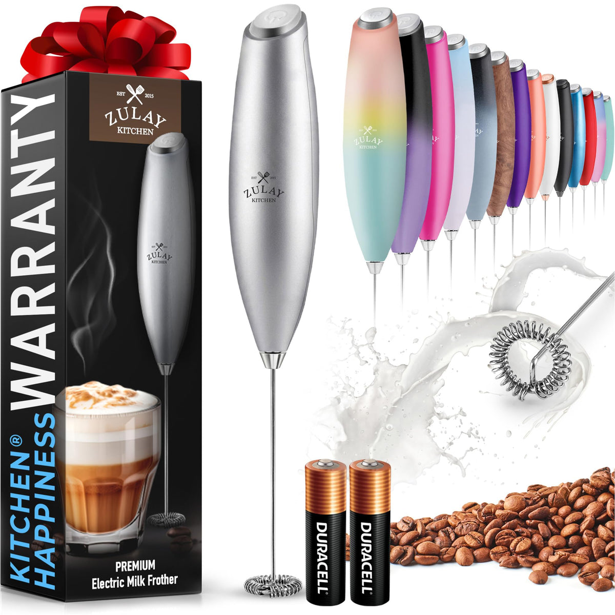 Zulay Powerful Milk Frother for Coffee with Upgraded Titanium Motor - Handheld Electric Whisk, Milk Foamer, Mini Mixer & Coffee Blender for Frappe, Latte, Matcha, No Stand - Pristine Teal