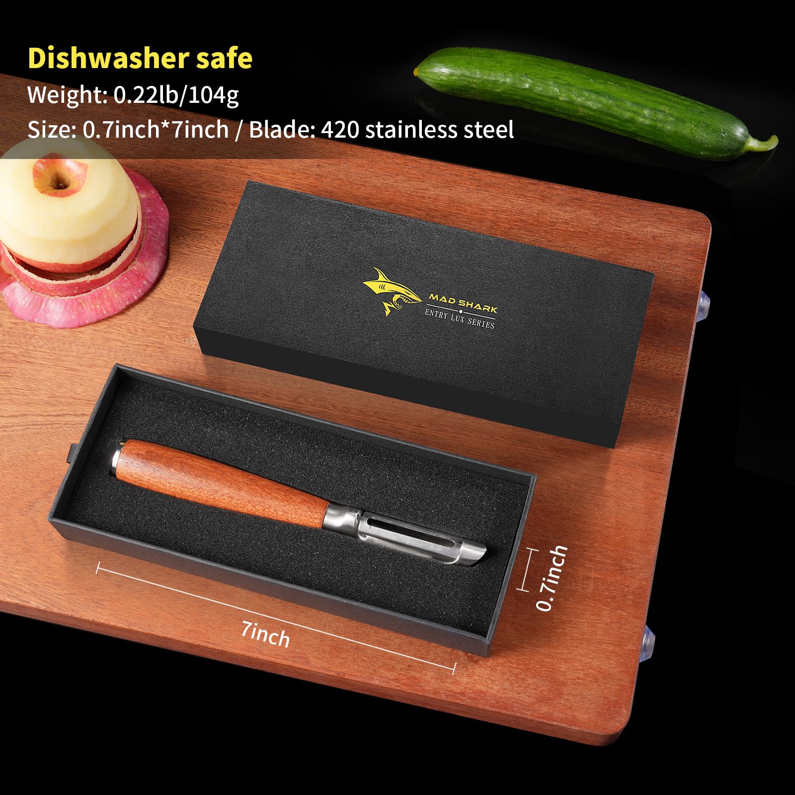MAD SHARK Ultra Sharp Potato Peelers for Kitchen,Vegetable Peeler,Fruit Peeler Easy to Use Rosewood I Peeler Non-Slip Ergonomic Grips for Carrot, Veggie,Cucumber, Apple(3 Years Warranty)