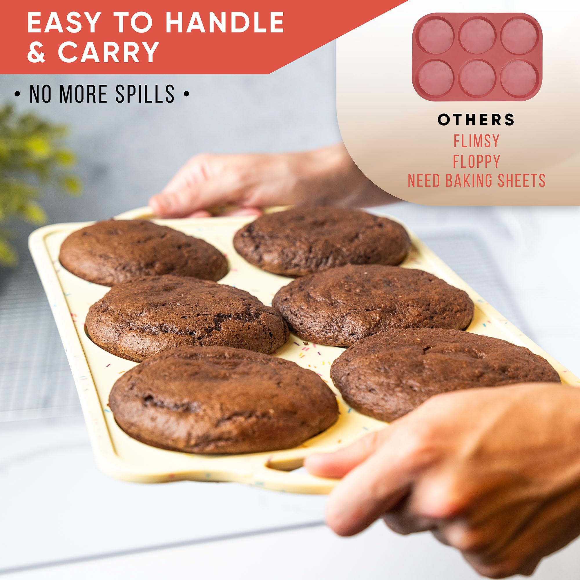 BAKE BOSS Jumbo Top Silicone Muffin Pans for Baking, 4 Inch Silicone Jumbo Muffin Pan 6 Cup, Egg Pan for Baking English muffins, Whoopie Pies, Corn Bread Bites, Confetti Muffin Top Pans Non Stick