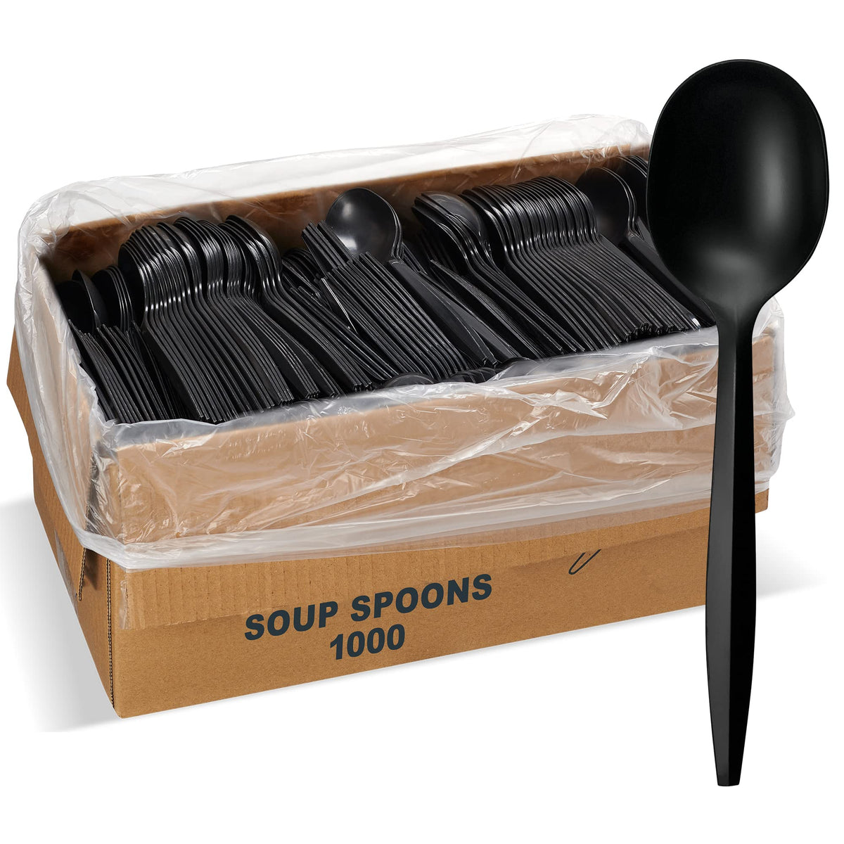1,000 Plastic Disposable Cutlery Bulk Variety Pack Black Medium Weight