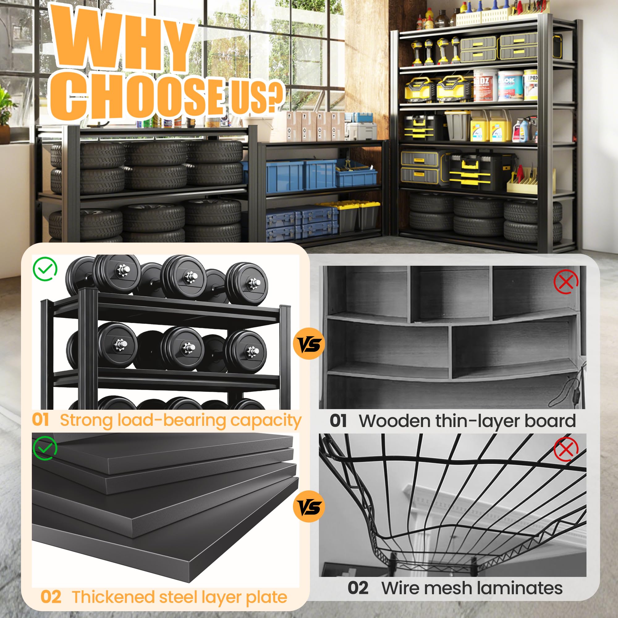 mysteeldepot 72" H Garage Shelving, Heavy Duty Storage Shelves, Garage Storage Shelves, Adjustable 5 Tier Metal Shelving Unit, Utility Shelves for Garage Warehouse Backyard, 72" H×48" W×24" D